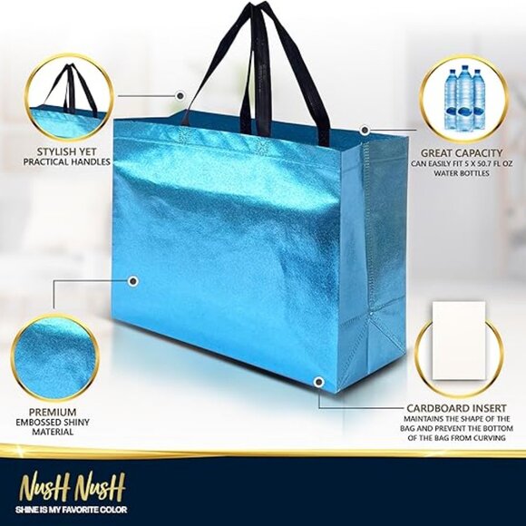 Aqua Blue Gift Bags XL Size – Set of 12 Reusable Extra Large Gift Bags - Picture 4 of 4